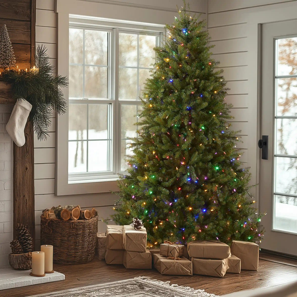 7.5 ft. Pre-Lit Dunhill Fir Tree with Dual Color LED Lights, Plug-In