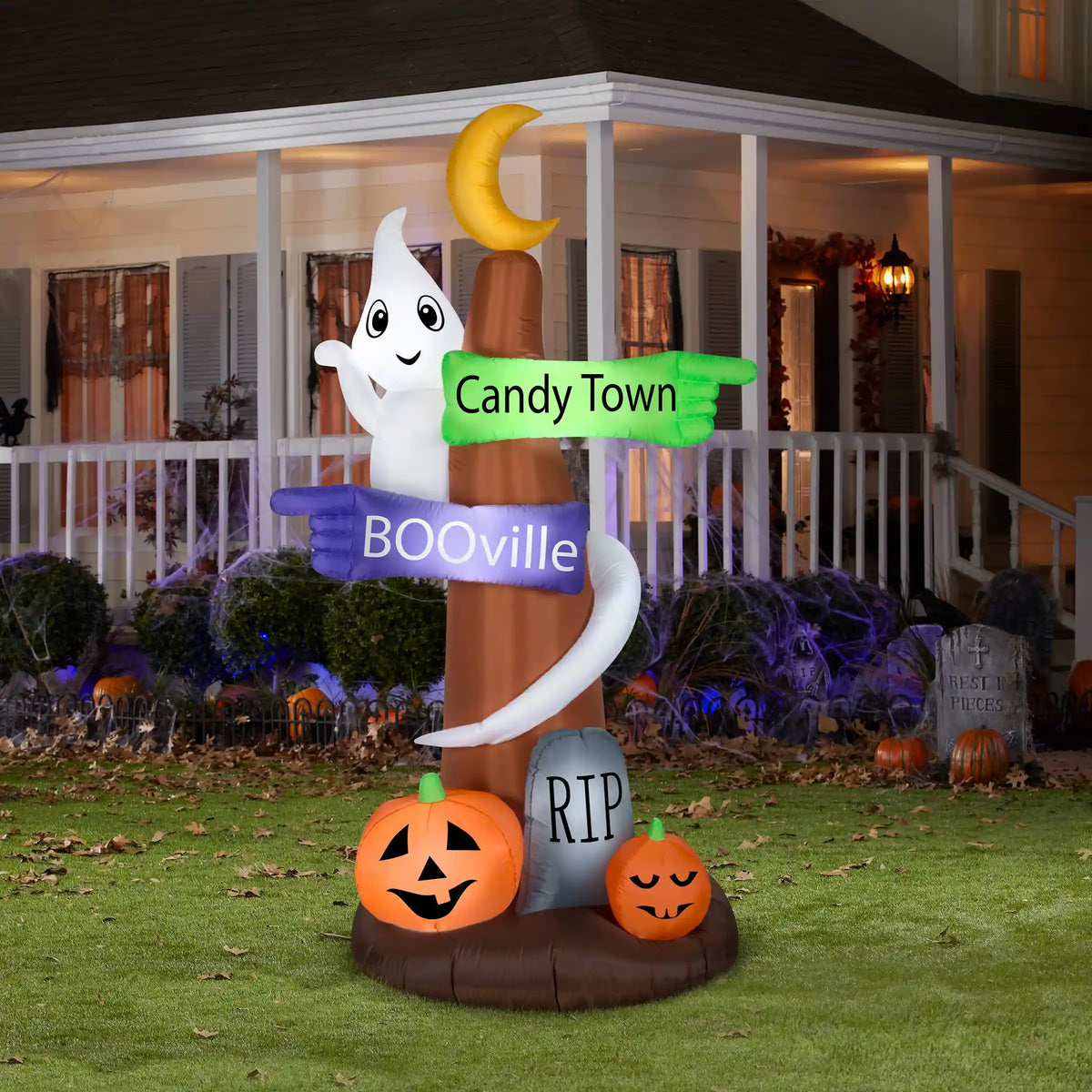 8 ft. Halloween Signpost and Ghost Inflatable Decoration, Plug-In
