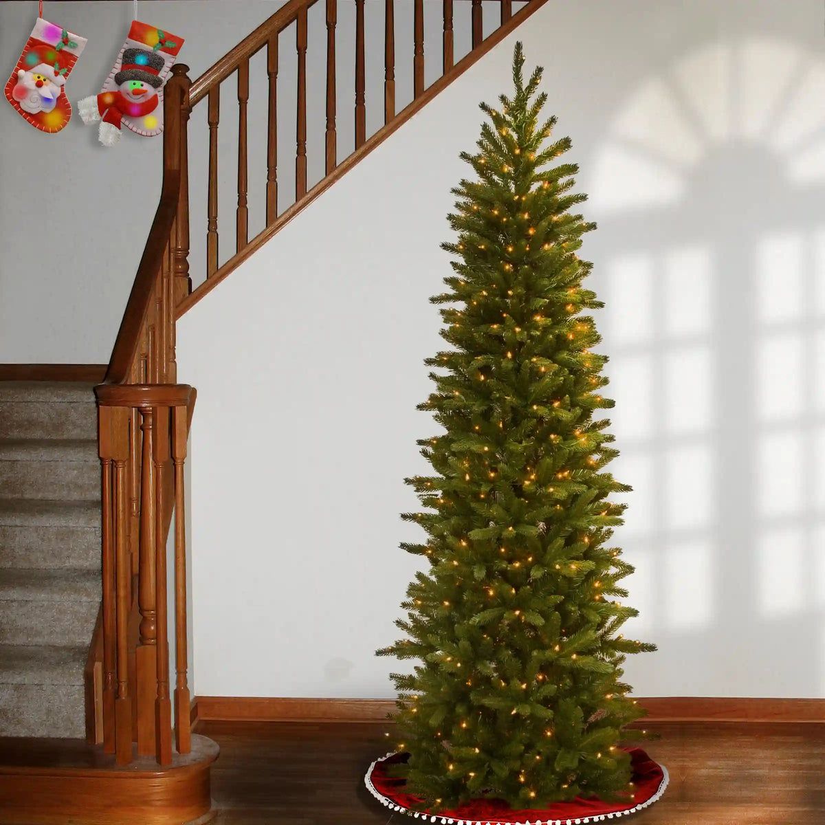 6.5 ft. Pre-Lit Grande Fir Pencil Slim Tree with Clear Lights, Plug-In