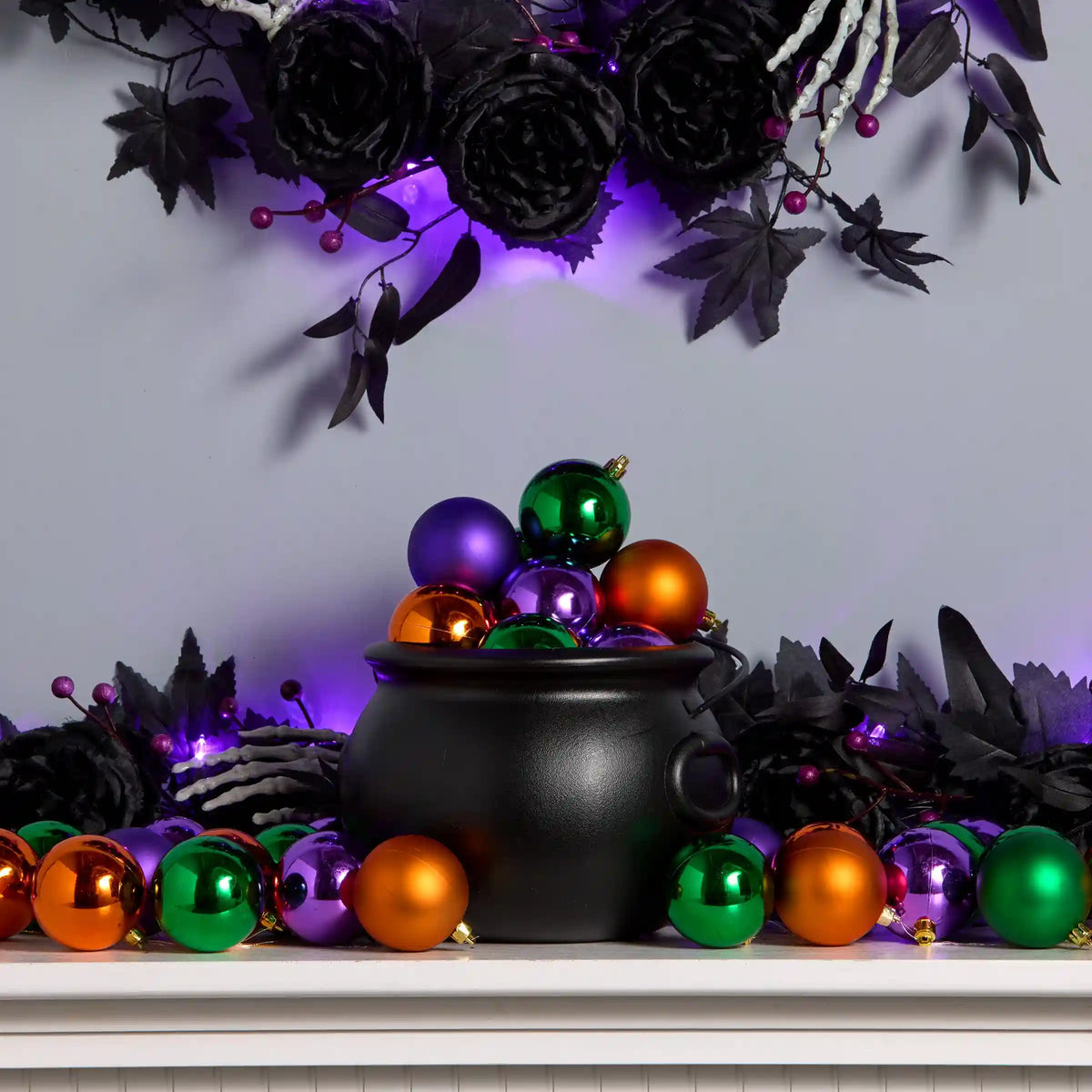 20 in. 50-Piece Halloween Orange, Green and Purple Ball Ornaments Set