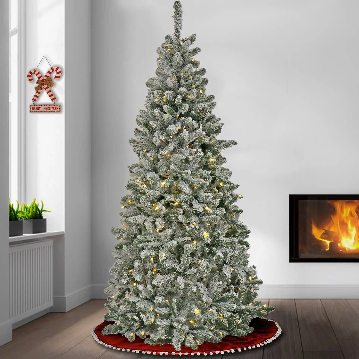 6.5 ft. Pre-Lit Snowy Chatham Slim Tree with PowerConnect Dual Color LED Lights, Plug-In