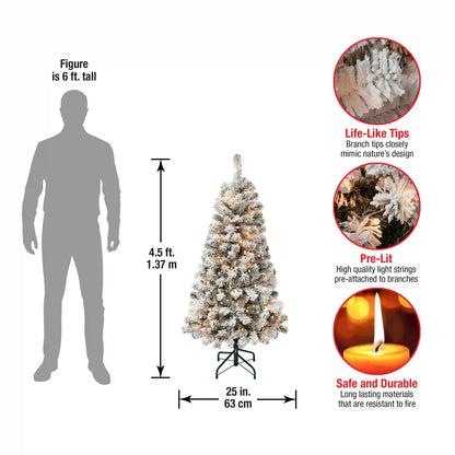 4.5 ft. Pre-Lit Acacia Flocked Tree with Clear Lights, Plug-In