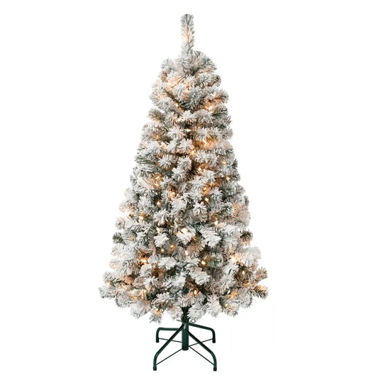 4.5 ft. Pre-Lit Acacia Flocked Tree with Clear Lights, Plug-In