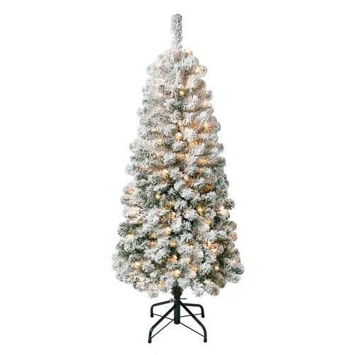 4.5 ft. Pre-Lit Acacia Medium Flocked Tree with Clear Lights, Plug-In