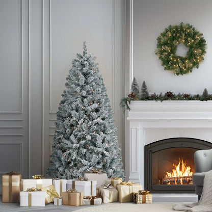 6 ft. Pre-Lit Acacia Flocked Tree with Clear Lights, Plug-In