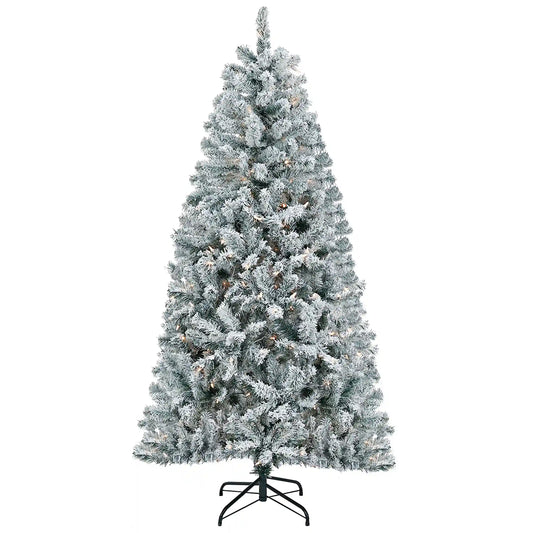 6 ft. Pre-Lit Acacia Flocked Tree with Clear Lights, Plug-In
