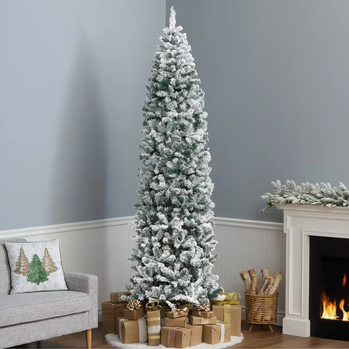9 ft. Acacia Flocked Slim Tree