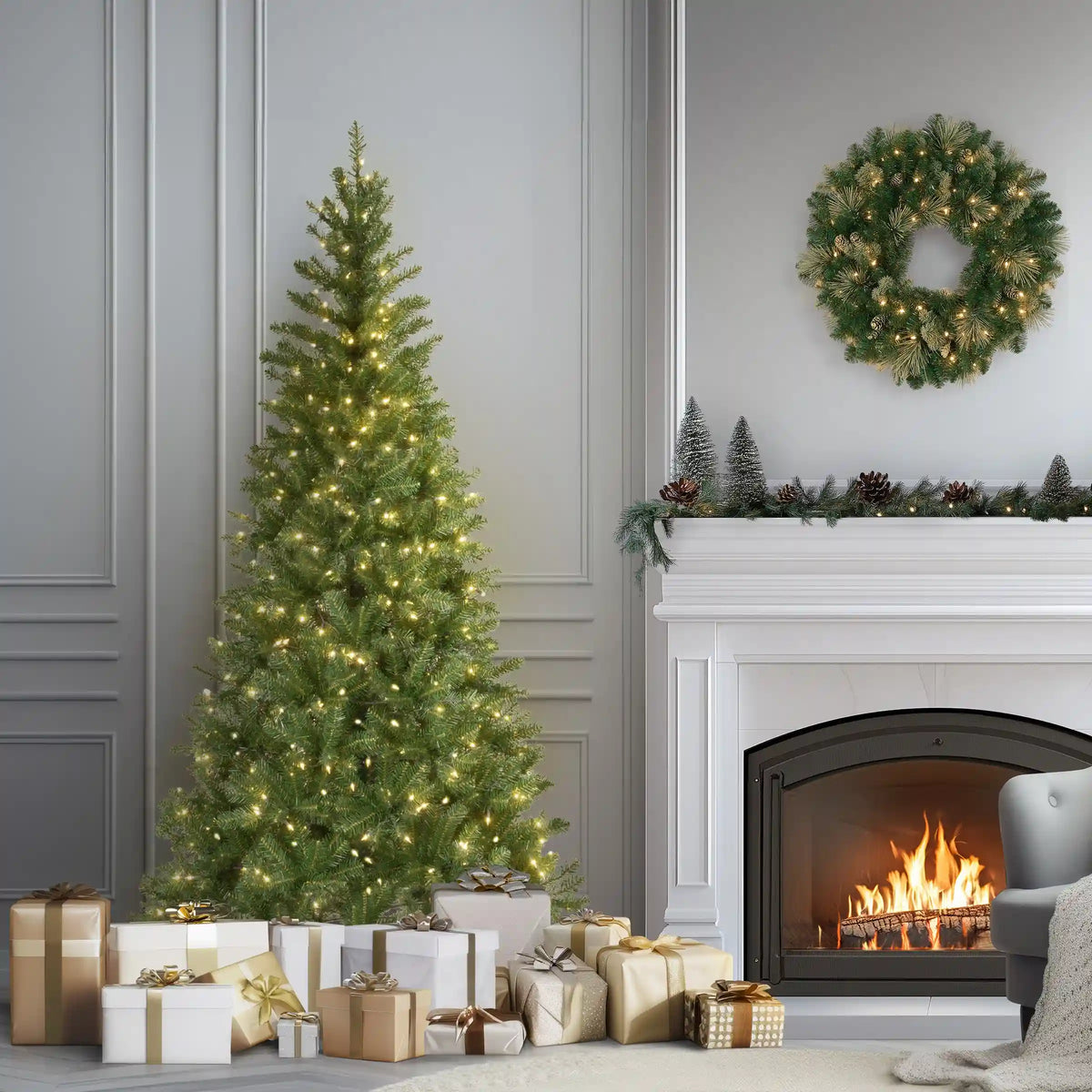 6.5 ft. Pre-Lit Aspen Spruce Slim Tree with Clear Lights, Plug-In