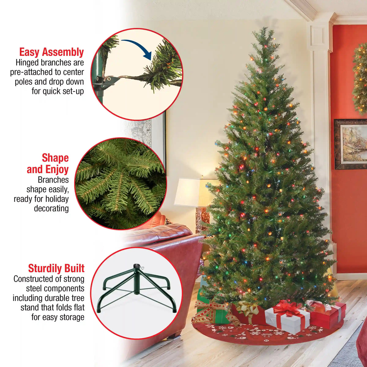 7.5 ft. Pre-Lit Aspen Spruce Slim Tree with Multicolor Lights, Plug-In