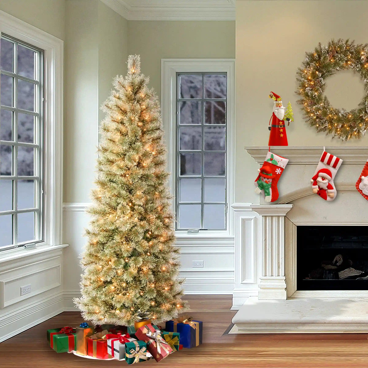 6 ft. Pre-Lit Arcadia Pine Cashmere Slim Tree with Clear Lights, Plug-In