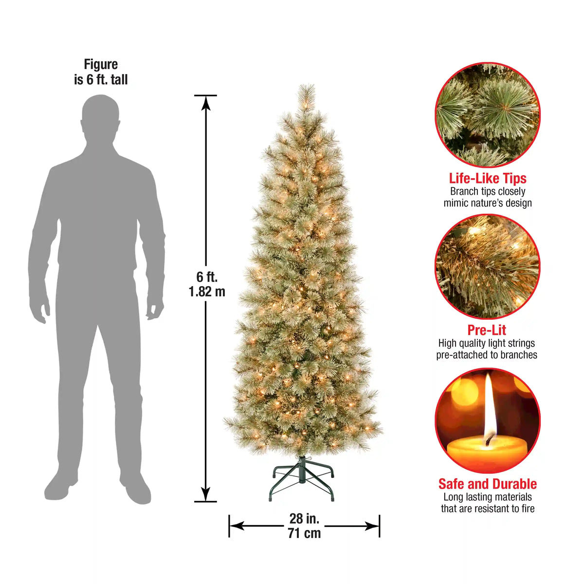 6 ft. Pre-Lit Arcadia Pine Cashmere Slim Tree with Clear Lights, Plug-In