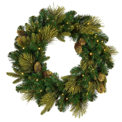 24 in. Pre-Lit Carolina Pine Wreath with Warm White LED Lights