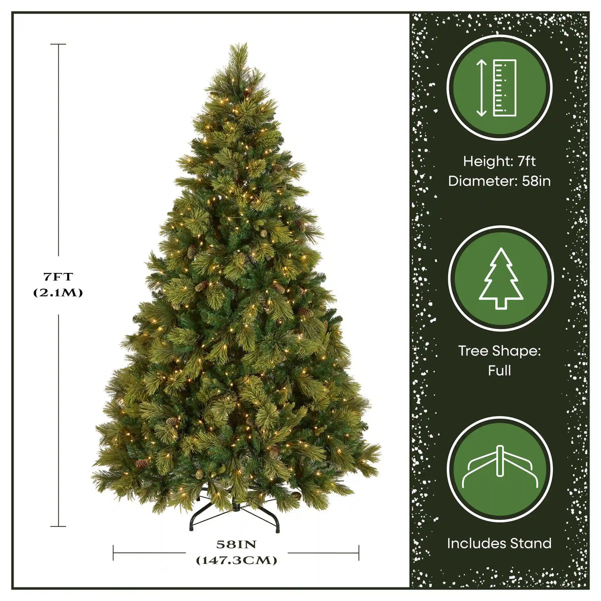 7 ft. Pre-Lit Carolina Pine Hinged Tree with Clear Lights, Plug-In