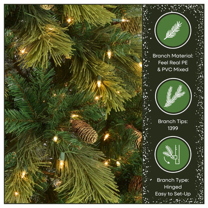 7.5 ft. Pre-Lit Carolina Pine Tree with 750 Clear Lights, Plug-In