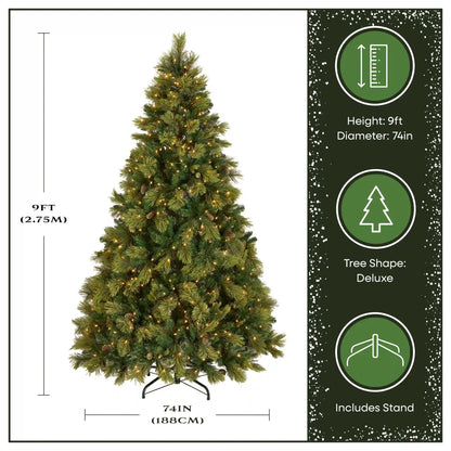 9 ft. Pre-Lit Carolina Pine Tree with Clear Lights with 1200 Clear Lights, Plug-In