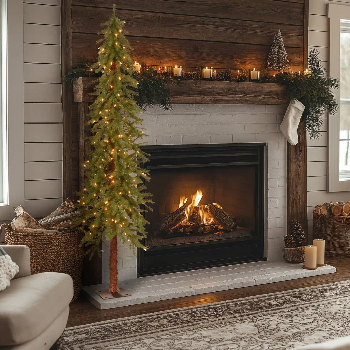 6 ft. Pre-Lit Hickory Cedar Tree with Clear Lights, Plug-In