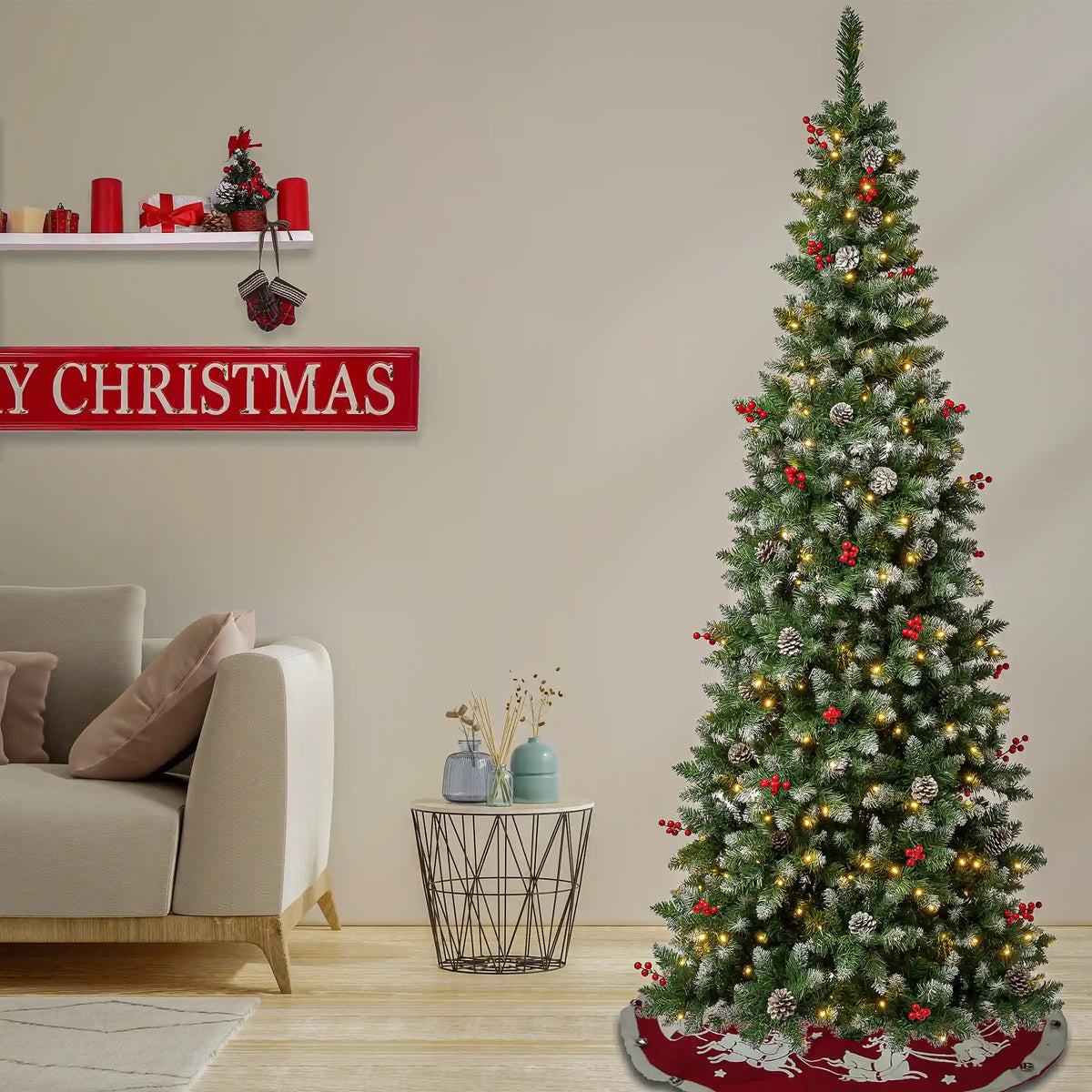 7.5 ft. Pre-Lit Cullen Slim Tree with Warm White LED Lights, Plug-In