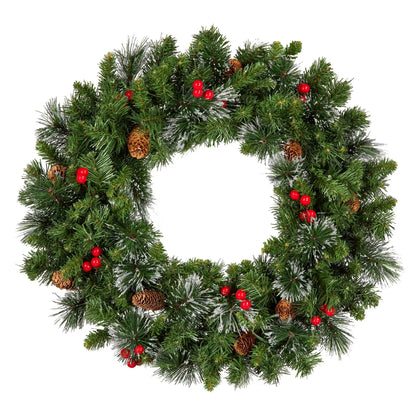 24 in. Pre-Lit Crestwood Spruce Wreath with Clear Lights, Plug-In