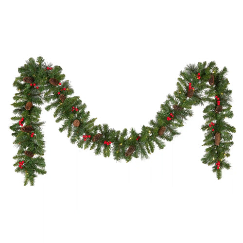 9 ft. Pre-Lit Crestwood Spruce Garland with Clear Lights, Plug-In