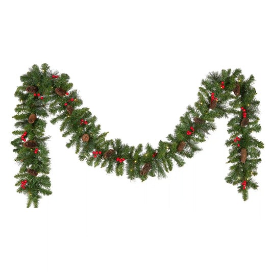 9 ft. Pre-Lit Crestwood Spruce Garland with Warm White LED Lights