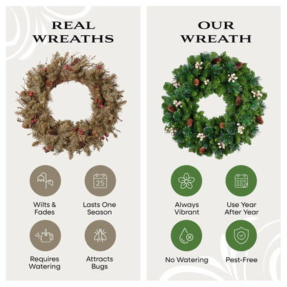 24 in. Crestwood Gold Spruce Wreath with Warm White LED Lights