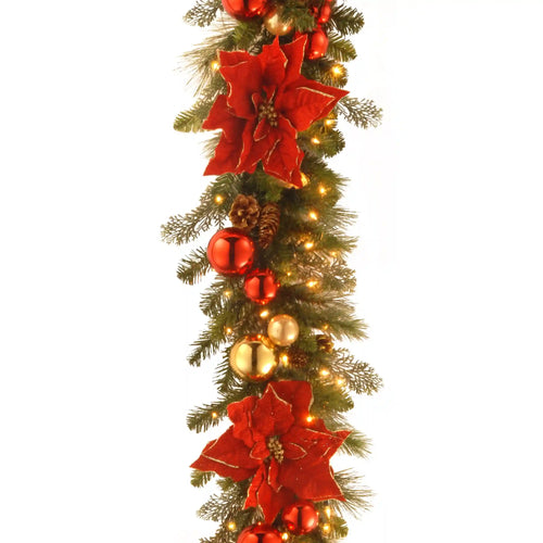 9 ft. Pre-Lit Decorative Collection Holiday Garland with Clear Lights, Plug-In