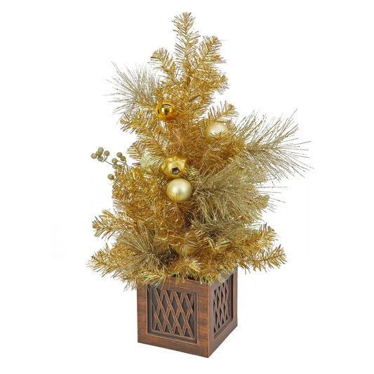 36 in. Christmas Be Merry Decorated Gold Tree with Warm White LED Lights