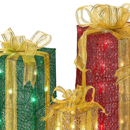 Pre-Lit Multicolor Gift Boxes, Set of Three, White Lights, Plug-In