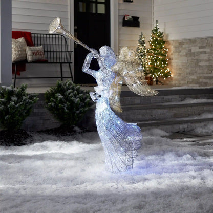 48 in. Silver Angel Decor with White LED Lights, Plug-In