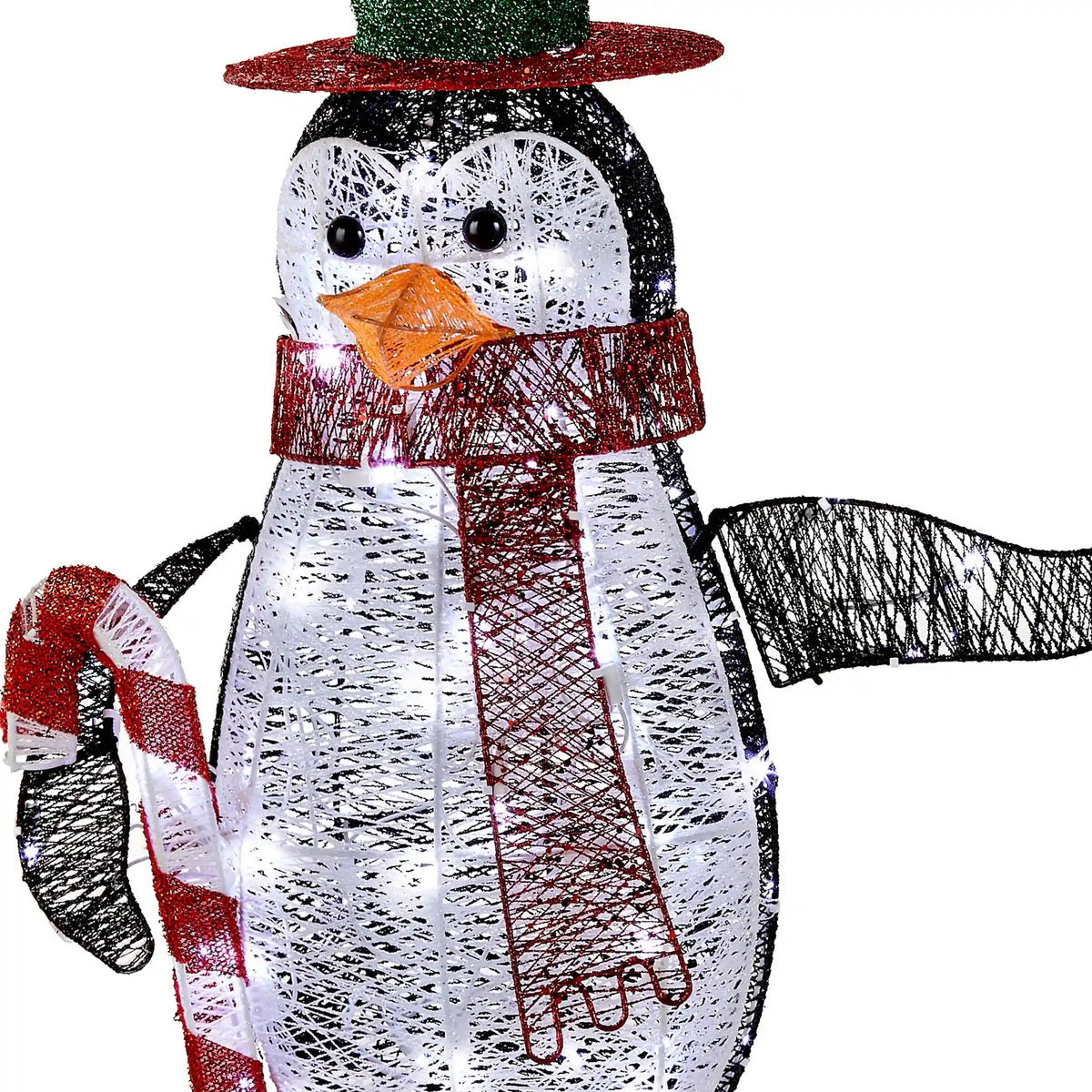 36 in. Pre Lit Penguin with Red Top Hat and Candy Cane Decor, Plug-In