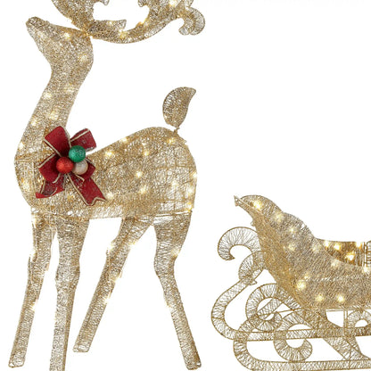 48 in. Champagne Reindeer Pulling 38 in. Sleigh, Plug-In
