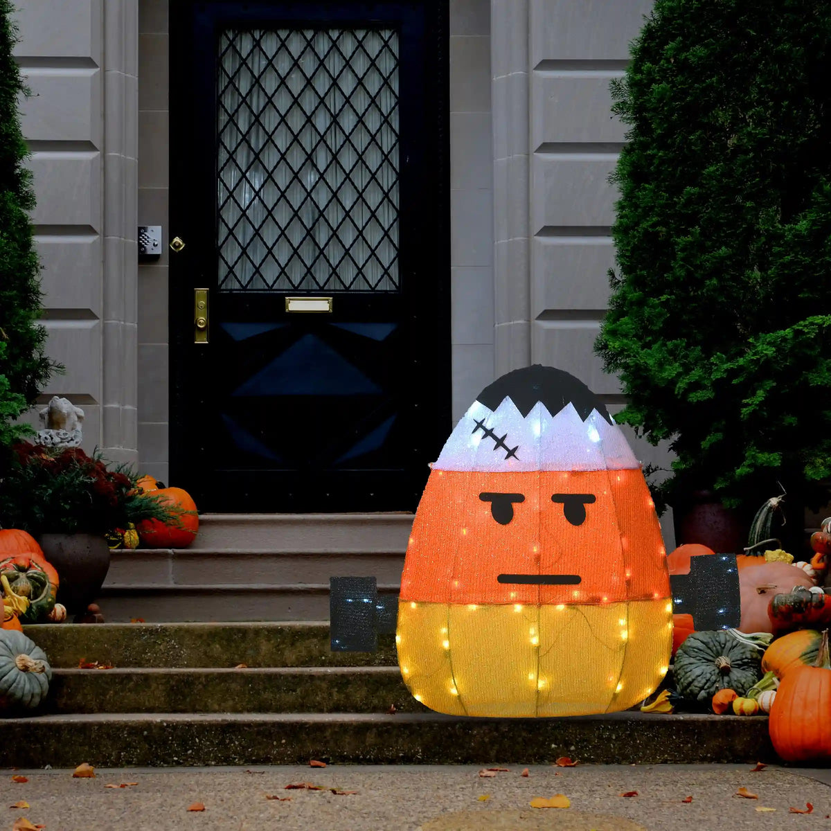24 in. Halloween Pre-Lit Candy Corn Frankenstein Outdoor Decoration with LED Lights, Plug-In