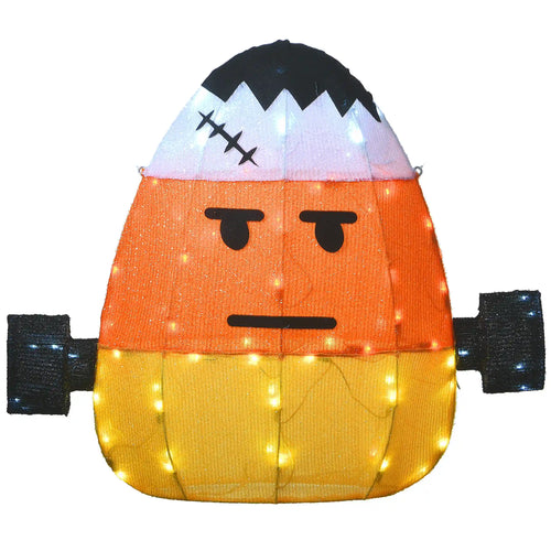 24 in. Halloween Pre-Lit Candy Corn Frankenstein Outdoor Decoration with LED Lights, Plug-In