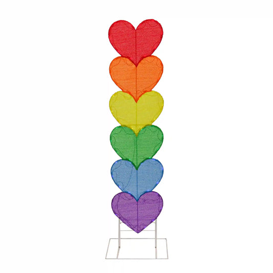 63 in. Valentine's Stacked Rainbow Hearts Decoration with LED Lights