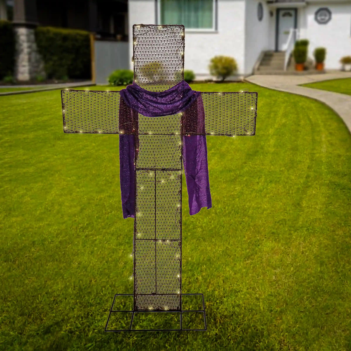 5 ft. Easter 2D Glitter Mesh Cross Decoration with LED Lights