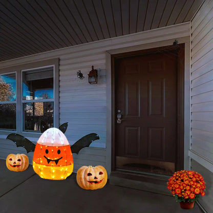 27 in. Halloween Candy Corn Bat Outdoor Lawn Decoration with LED Lights, Plug-In