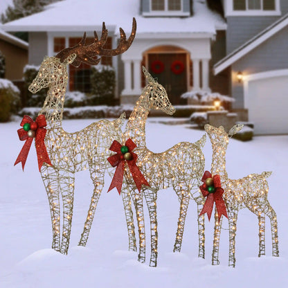 60 in., 52 in. and 36 in. Champagne Glitter Deer Family with 370 Warm White LED Lights, Plug-In