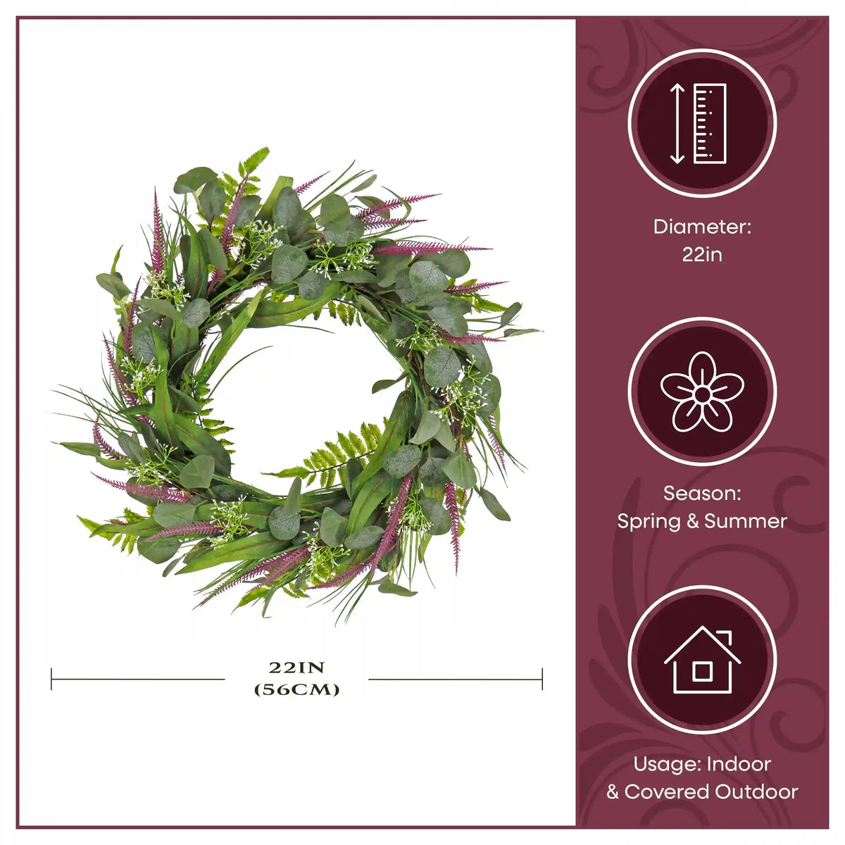 22 in. Spring Wreath with Lavender and Eucalyptus Leaves