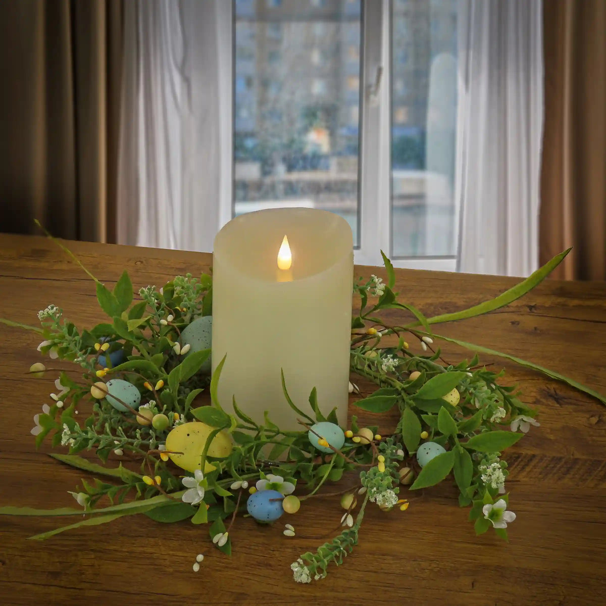 6 in. Easter Candle Ring Decorated with Pastel Eggs and Mini Flowers