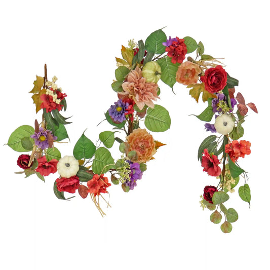 6 ft. Serenity Mixed Flower and Pumpkins Fall Garland