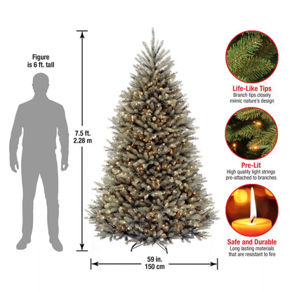 7.5 ft. Pre-Lit Dunhill Fir Snowy Blue Tree with Clear Lights, Plug-In