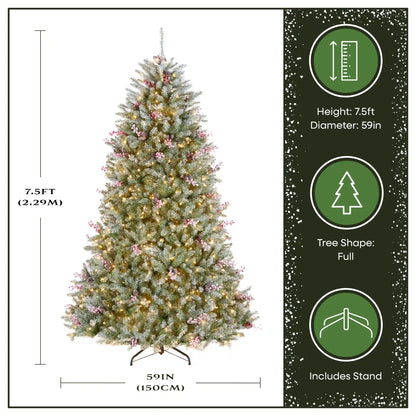 7.5 ft. Pre-Lit Dunhill Fir Flocked Tree with 750 Clear Lights