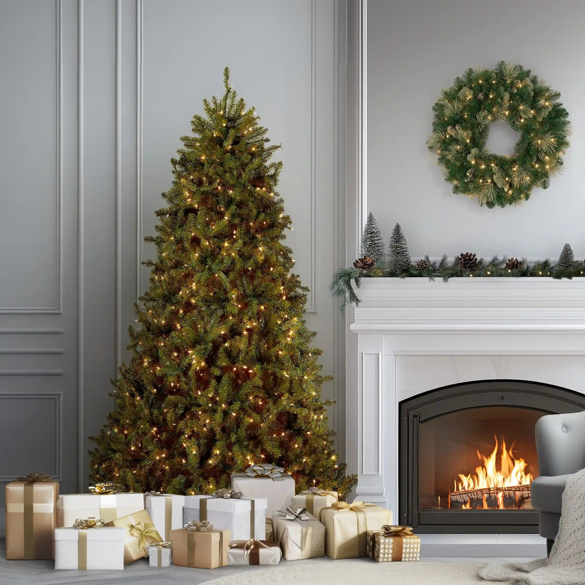 6.5 ft. Pre-Lit Dunhill Fir Tree with Warm White Lights, Plug-In
