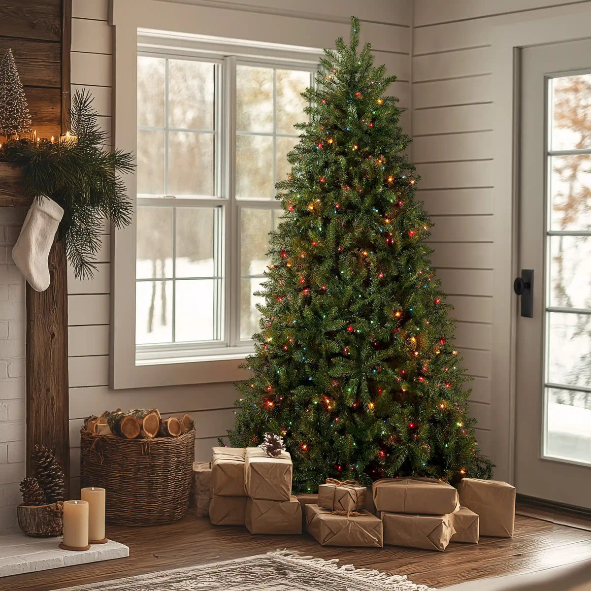 7.5 ft. Pre-Lit Dunhill Fir Tree with Multicolor Lights, Plug-In
