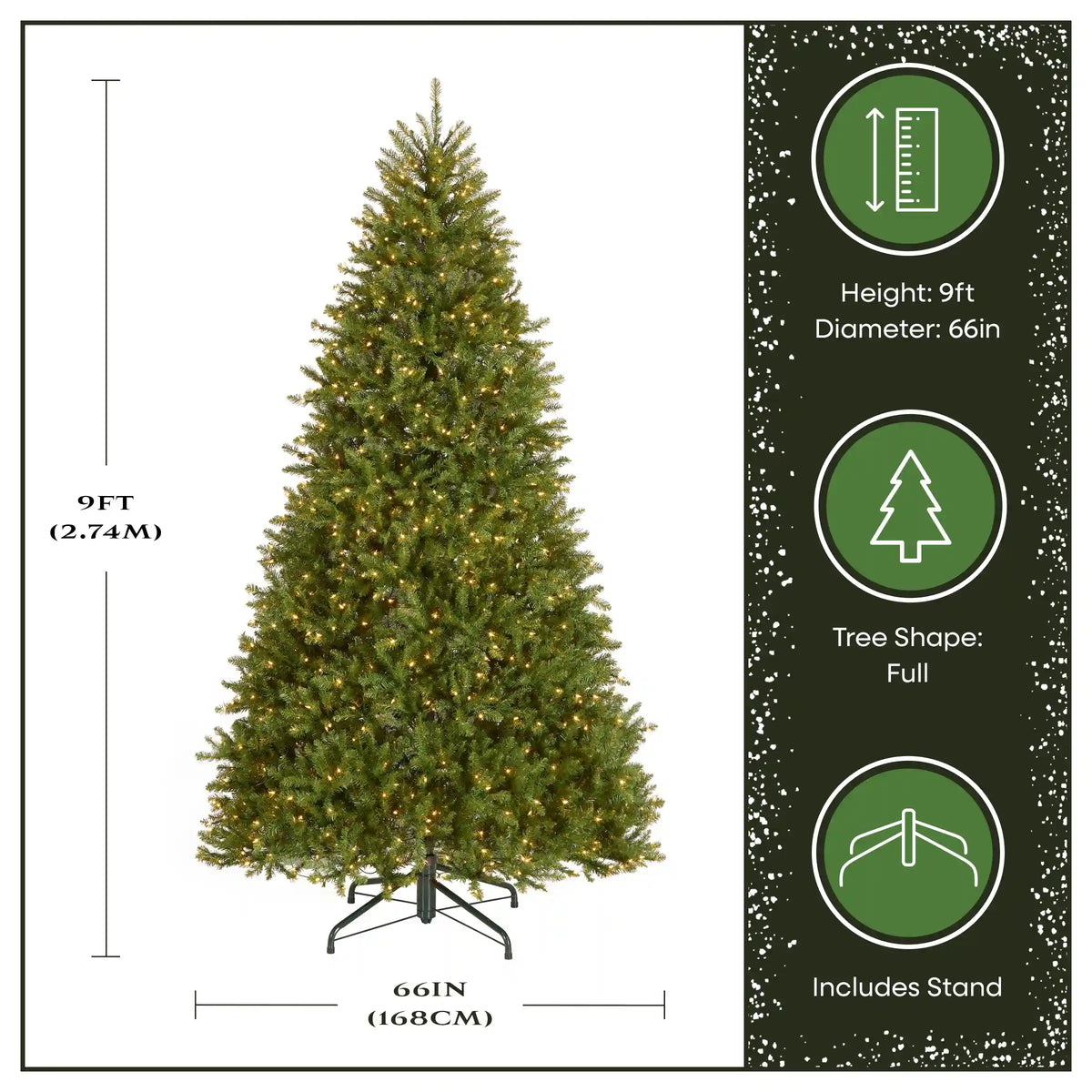 9 ft. Pre-Lit Dunhill Fir Hinged Tree with 1100 Clear Lights