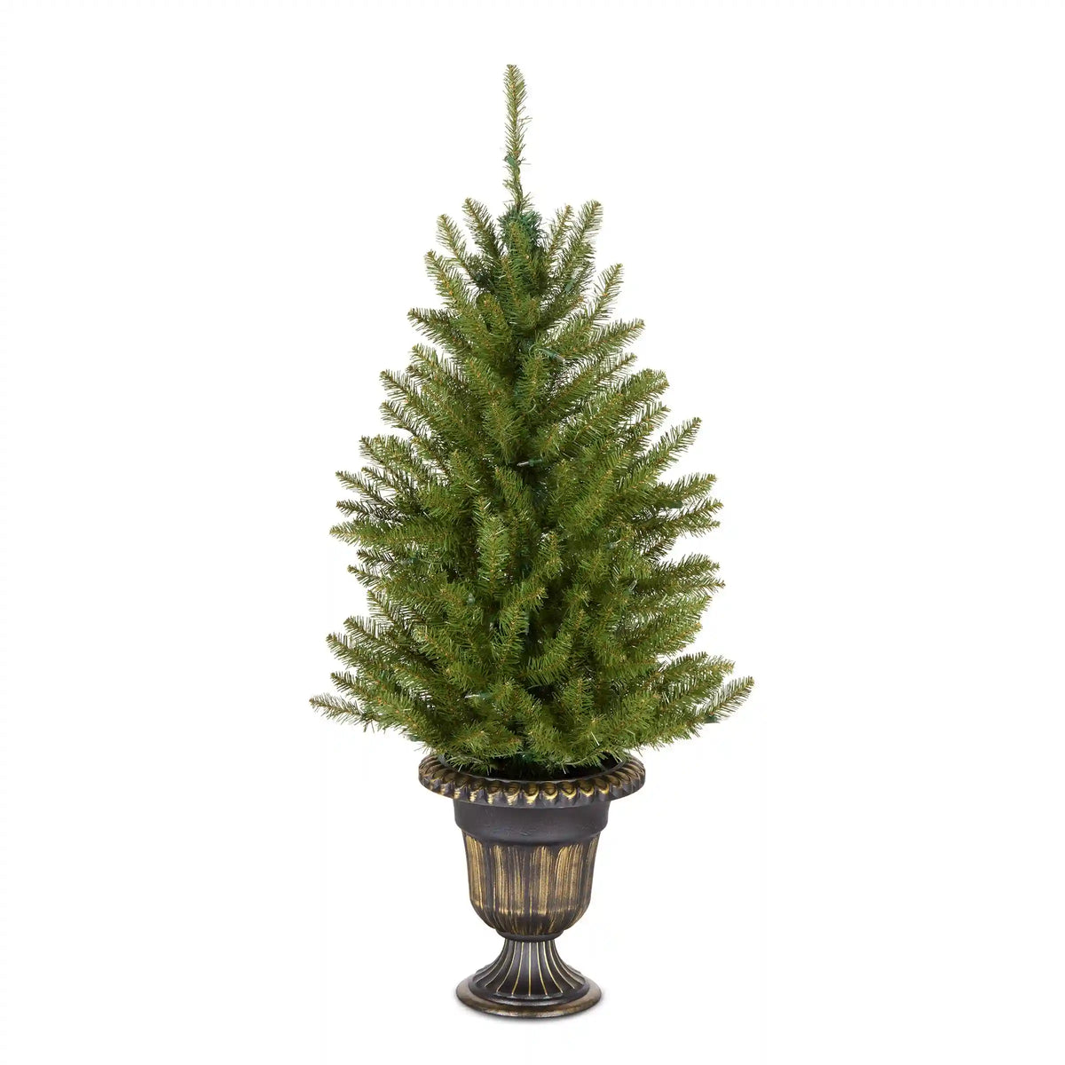 4 ft. Pre-Lit Dunhill Fir Entrance Tree  in Dark Bronze Pot with Clear Lights, Plug-In