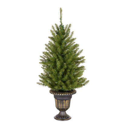 4 ft. Pre-Lit Dunhill Fir Entrance Tree  in Dark Bronze Pot with Clear Lights, Plug-In