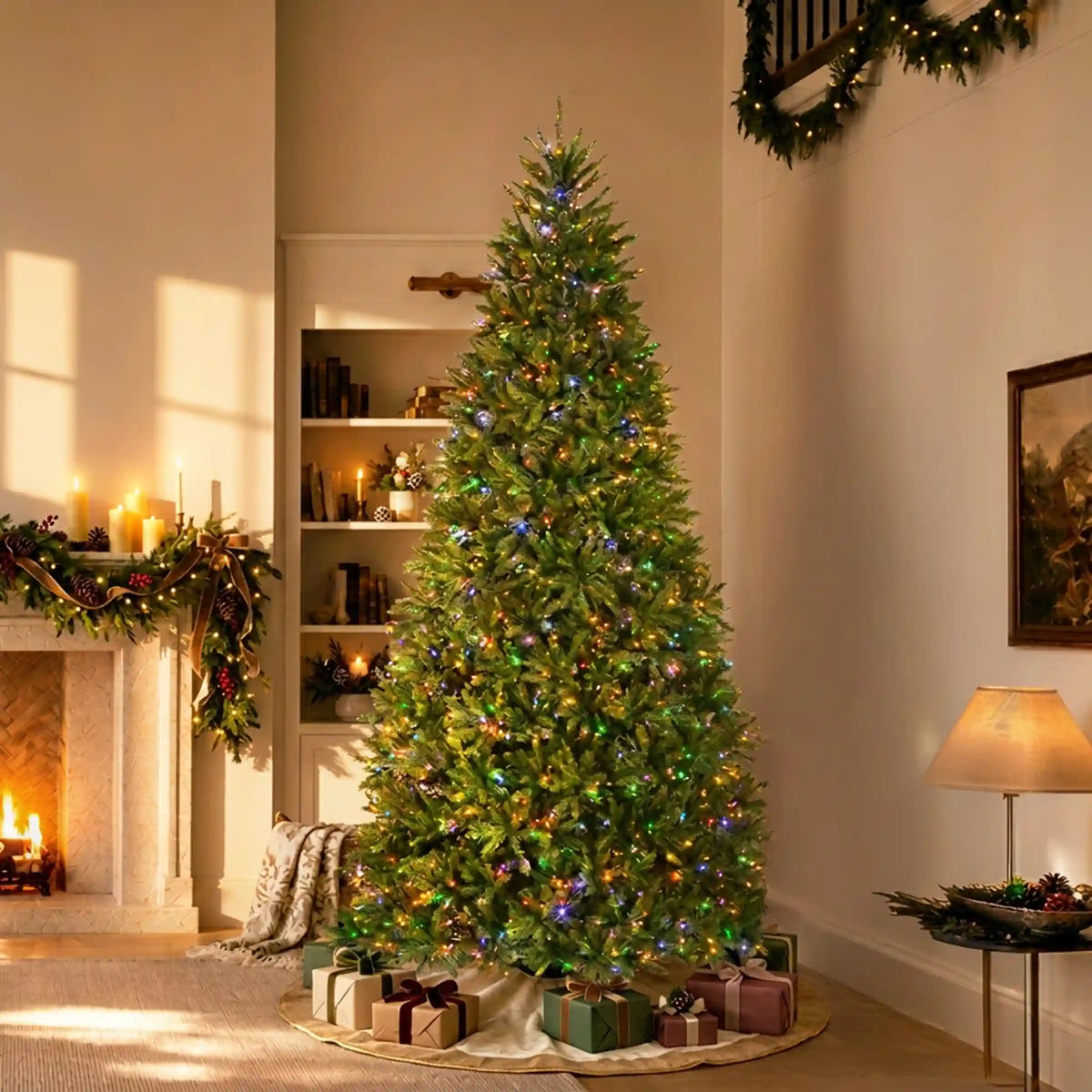 10 ft.Pre-Lit Dunhill Fir Hinged Tree with PowerConnect Dual Color LED Lights, Plug-In