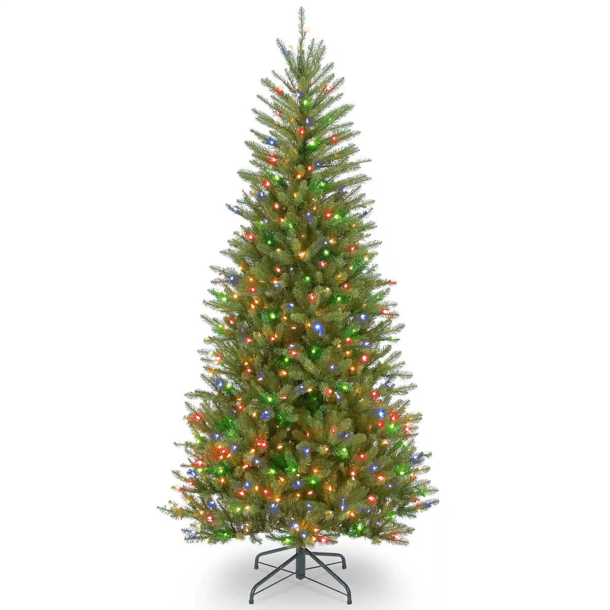 6.5 ft. Pre-Lit Dunhill Fir Slim Hinged Tree with Multicolor Lights, Plug-In