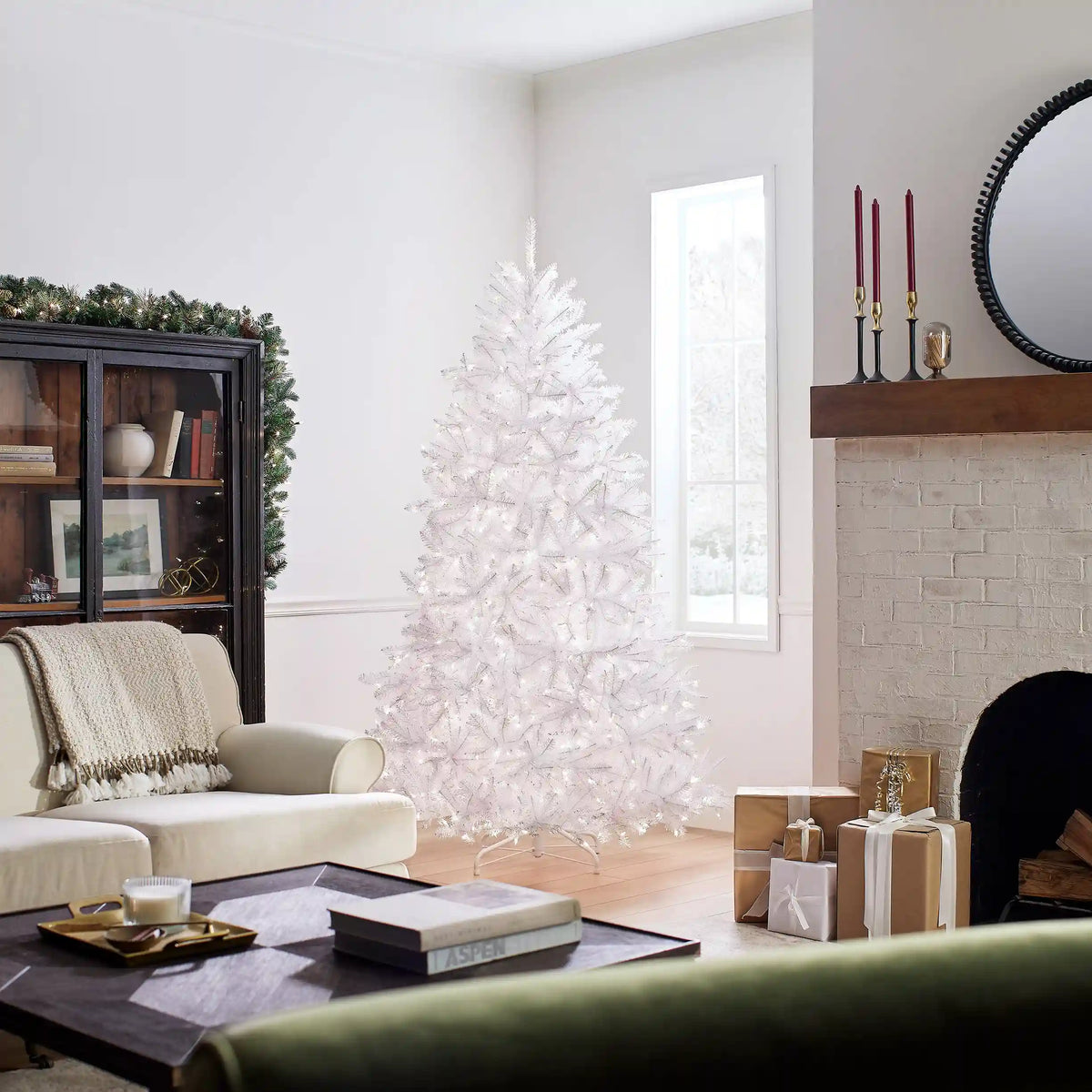 7 ft. Pre-Lit Dunhill Fir White Tree with Clear Lights, Plug-In